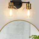 WILON 2-Light Bathroom Vanity Light Fixture Over Mirror, Black and Gold Sconces with Clear Globe Glass Shades, E26 Base Wall Lamp for Living Room Bedroom Stairway