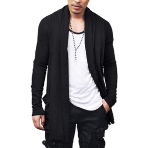 COOFANDY Men's Ruffle Shawl Collar Cardigan Open Front Lightweight Long Length Drape Cape Overcoat with Pockets XXL