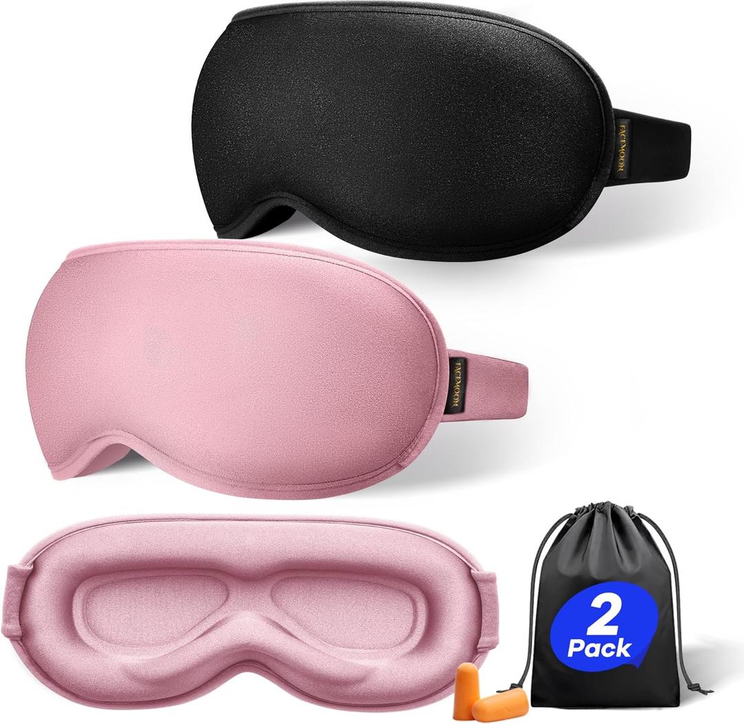 Weighted Eye Mask for Sleeping 2 Pack: Gentle Pressure Blackout Sleep Mask with 3D Contoured Cups, Zero Eye Pressure Sleep Mask for Lash Extensions, Memory Foam Travel Mask, Black Pink