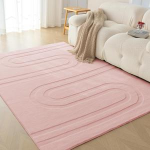 Amazon Basics Indoor Area Rugs, Soft-Touch Washable Home Decor Carpet for Living Room Bedroom, 9' L × 6' W, Modern Pink