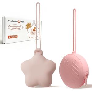 Silicone Pacifier Holder Case, Pacifiers Holder Pouch for Diaper Bag, Pacifier Storage Case for Baby Girl Boy, Outdoor On-The-Go Use, 2 Pack, Light Pink + Pink