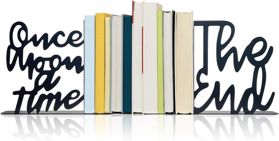 Once Upon A Time Bookends,Metal Decorative Bookends,Once Upon A Time Sign for Bookshelf, Reading Nook, Daycare, Classroom Bedroom Home Office Nursery Decor,Birthday Gift for Boys and Girls (Black)