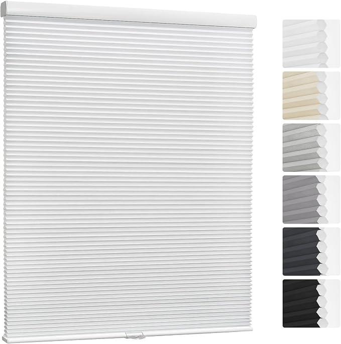 Keego Cordless Cellular Shades Heat Insulated Honeycomb Blinds Custom Size Easy to Install Light Filtering Blinds for Windows Shades for Bedroom Windows (White, 60" W x 64" H)