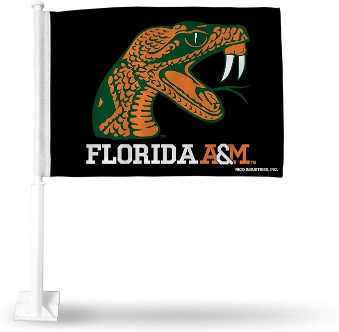 Rico Industries NCAA Florida A&M Rattlers Orange Double Sided Double Sided Car Flag- Strong Pole That Hooks onto Car/Truck/Automobile