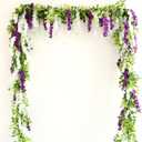 Wisteria Artificial Flowers Garland, 2Pcs Total 14.4ft Silk Faux Wisteria Vine Kit, Hanging Flower Plant for House Outdoor Garden Ceremony Outside Wedding Arch Floral Decor (2, White)