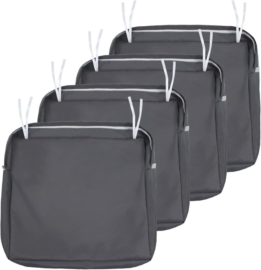 NettyPro Patio Cushion Covers Replacement Set 4 Water Repellent UV Resistant Outdoor Chair Seat Cushion Slipcover with Zipper and Tie, 24 x 22 x 4 Inch, Grey