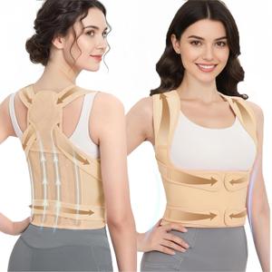 Posture Corrector for Women & Men  Adjustable Back Brace with Full Back Support, Shoulder Straightener for Spine Alignment, Scoliosis, Hunchback & Back Pain Relief (Beige, Medium)