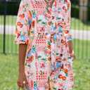 PRETTYGARDEN Womens Rompers for Summer 2025 Beach Vacation Clothes Short Sleeves Floral Jumpsuits Beach Cover Up (XL)