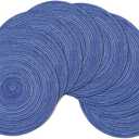 SHACOS Round Braided Placemats Set of 8 Round Table Mats for Dining Tables Washable Fabric Kitchen Table Place Mats (Blue White, 8)