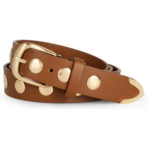 WERFORU Women Fashion Leather Belt Studded Leather Belt Ladies Belts for Jeans Dress Punk Belt, (Brown, 25"-30" Waist Adjustable)
