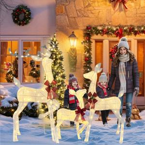 4.6ft Outdoor Lighted Reindeer Christmas Decorations, 3Pcs Handmade Deer Set with 240 LEDs, Weatherproof Safe Material Metal Frame for Yard, Garden, Indoor Holiday Decor, White, Plug and Play