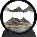Moving Sand Art Picture - Sand Art Liquid Motion 3D Deep Sea Sandscape, Round Glass Frame Display Flowing Sand Relaxing Toy for Desktop Home Office Work Ocean Decor(Black, 7")