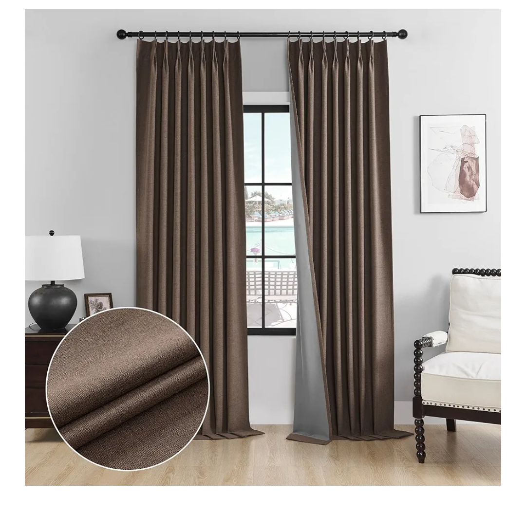 Cniuyhi Chocolate Brown Linen Texture 84 Inches Long Double Pinch Pleated Curtains, Patio Door Back Tab Full Blackout Curtains with Hooks for Living Room Bedroom Patio Door W40 x L84, 1 Panel