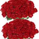 Hananona 50 Pcs Artificial Roses in Bulk, Fake Silk Red Roses Realistic Roses for Wedding Centerpieces Flower Arrangement Home Decor (50, Red)