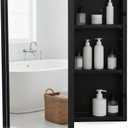 Black Metal Medicine Cabinet French Design,Bathroom Mirror with Storage, Recessed or Surface Mounted, 2 Adjustable Metal Shelves (Brushed Black, 24x32)