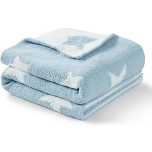 CREVENT 30"X40" Cozy Soft Warm Chenille Baby Blanket for Girls Boys, Newborn Essentials for Infant, Baby Shower Receiving Gift - Blue Star
