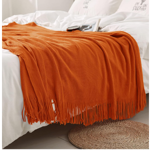 Homiest Decorative Knitted Throw Blanket with Fringe, Lightweight & Soft Acrylic Knit Blanket Tassel for Couch, Sofa, Bed (Burnt Orange, 50 x 60 Inch)