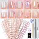 Press on Nails Short 10 Styles, Jofay Fashion 240Pcs Salon-Like Fake Nails with Cat Eye & French Tip Press on Nails Designs, Artificial Acrylic Gel Glue on Nails for Women