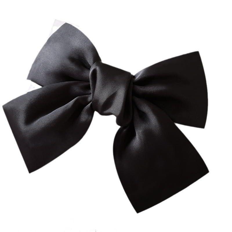 Black Satin Bow Hair Clip for Women, Elegant Large Ribbon Barrette, Fashion Hair Accessory for Party or Daily Wear (Black)