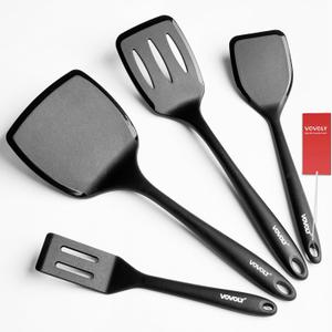 Silicone Spatula Set, 600F Heat Resistant Silicone Spatula Turner Flipper for Cooking, Non Stick and Non Scratch Kitchen Utensils for Eggs & Pancakes, 4 Pack, Black