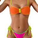B2prity Women's Color Block Bikini Set Two Piece Tie Swimsuit Cheeky High Cut Bathing Suit for Summer Beach Pool (L)