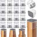24 Pcs Chair Leg Floor Protectors Square Large, Silicone Felt Furniture Leg Pads Caps Covers for Hardwood Floors (Fit:1-5/8" to 2")