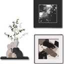 3-piece Bohemian gallery wall decoration set, 2 high-definition crystal porcelain frame abstract prints+wooden elephant sculptures+artificial green plants, soft black border frame, minimalist wall art for living room and bedroom entrances, 15.75"x15.75"