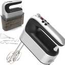 9-Speed Digital Hand Mixer Electric, 400W Powerful DC Motor Low Noise, Baking Mixer Handheld with Snap-On Storage Case, 5x Stainless Steel Accessories, Flat Beaters, Dough Hooks, Whisk (Silvery Black)