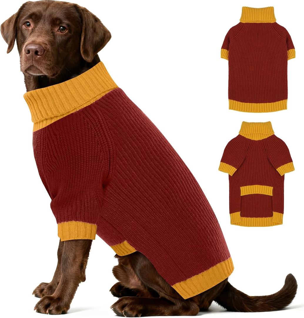 Dog Sweater XXXL, Turtleneck Sweaters with Leash Hole, Soft Knit Pullover for Large Dogs Male Female, Winter Thermal Pet Sweaters for Doberman Labrador, BurgundyRed 3XL