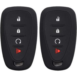 2pcs 4 Buttons Black Smart Key Fob Silicone Rubber Case Cover Protector Holder Compatible with Chevy Chevrolet Blazer Bolt Equinox Traverse Trax Trailblazer Volt Cruze Sonic w/Engine Start