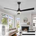 52 Inch Ceiling Fans with Lights and Remote, ETL Quiet Reversible DC Full Copper Motor, 2 Downrods, 3 CCT Dimmable, 6 Speeds Outdoor Ceiling Fans for Patios Porch Bedroom Living Room Black