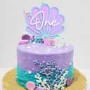 Seashell One Cake Topper - Ocean Mermaid 1st Birthday Decorations,Under the Sea Mermaid Party Photo Props,Purple Scallop Acrylic Cake Topper,First Summer Shell Birthday Beach Party Supplies