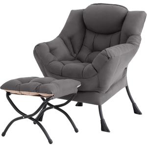 Tiita Lazy Chair with Ottoman, Modern Large Accent Lounge Chair, Leisure Sofa Armchair with Ottoman, Reading Chairs with Footrest for Bedroom, Living Room, Dorm Rooms, Garden (Dark Grey)