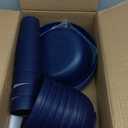 Teivio 24-Piece Kitchen Plastic Wheat Straw Dinnerware Set, Service for 6, Dinner Plates, Dessert Plate, Cereal Bowls, Cups, Unbreakable Plastic Outdoor Camping Dishes, Midnight Blue