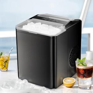 Ice Maker, Portable Countertop Icemaker Machine, Self Cleaning Quiet 2 Sizes Bullet Cubes Makers, 9 Cubes in 6 Mins, 26lbs/24Hrs with Ice Scoop, Basket for Home Kitchen Party (Black)