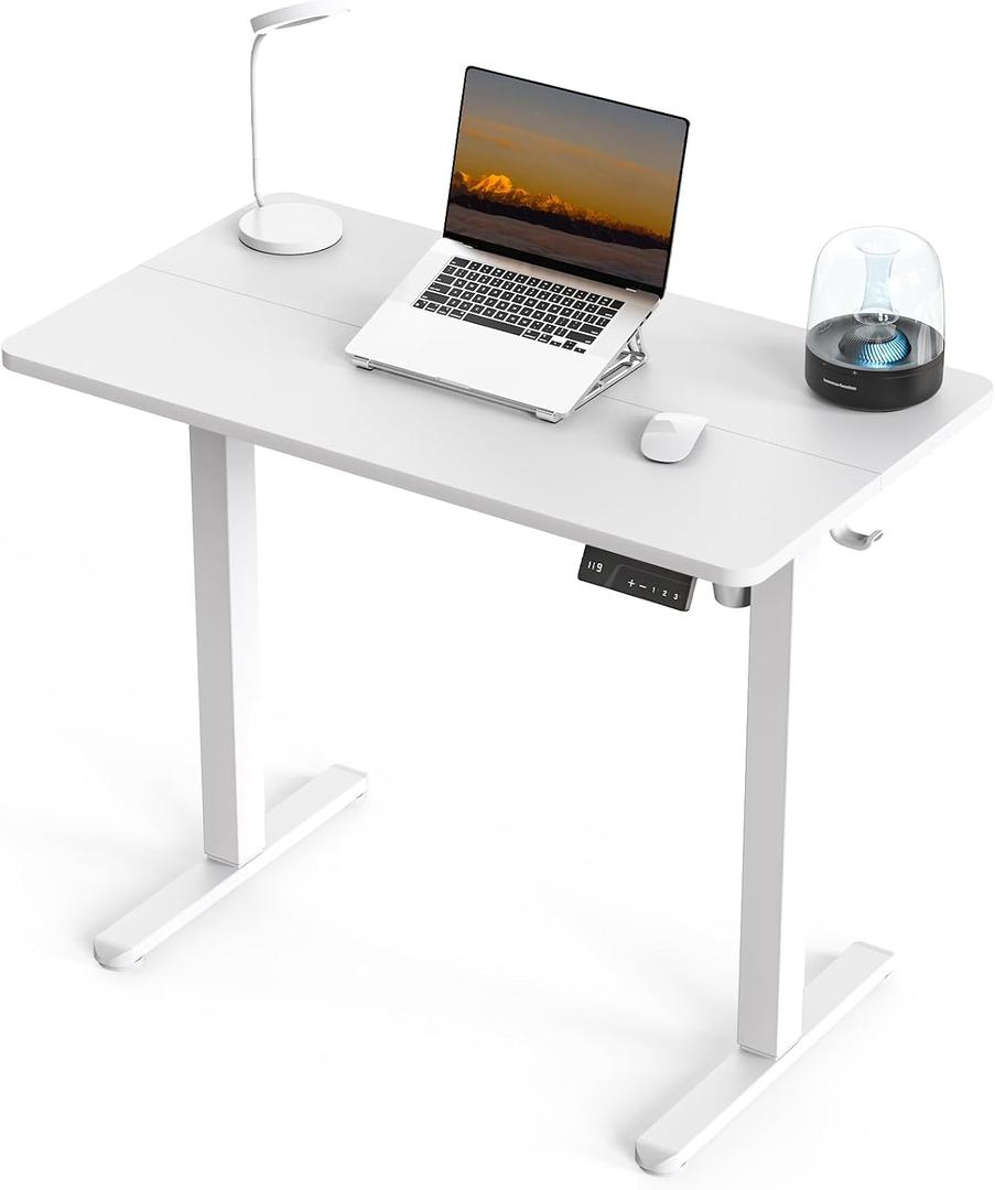 35" x 20" Electric Standing Desk, Compact Height Adjustable Desk for Small Spaces, Small Ergonomic Sit Stand Workstation for Home Office Bedroom Apartment (White)