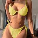 ZAFUL Women's Bikini Sets Ribbed Two Piece Swimsuits Underwire Adjustable Back Clasp Bathing Suit Side Tie Thong Swimwear (XL)