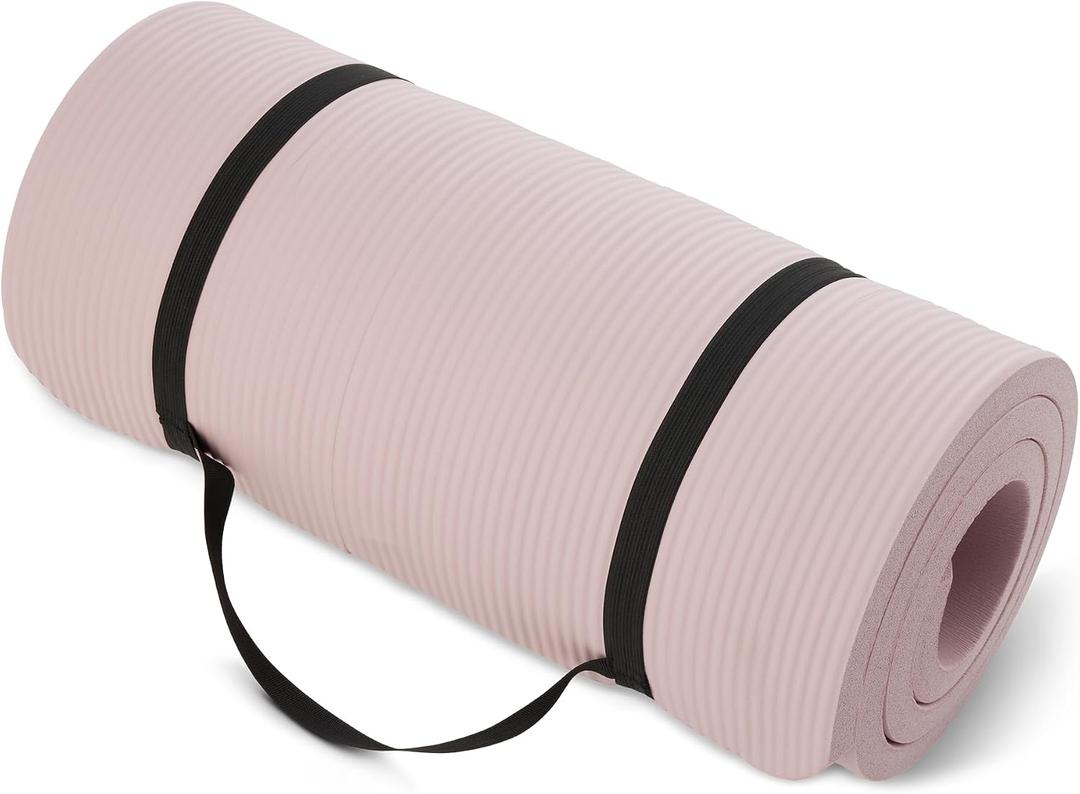 Amazon Basics Extra Thick Exercise Yoga Mat with Carrying Strap, 74"L x 24"W x 1"Th