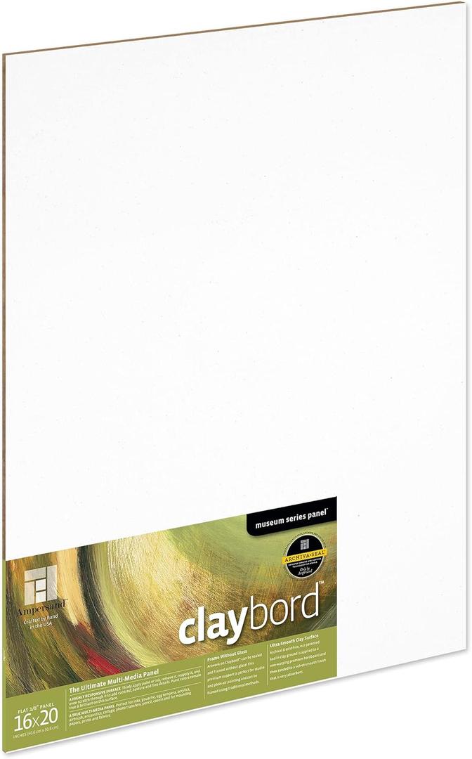 Ampersand Art Supply Wood Painting Panel: Museum Series Claybord, 16" x 20", 1/8" Flat Profile