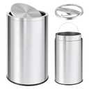 GarveeTech 13 Gallon Round Trash Can, Stainless Steel Swing Top Garbage Can with Soft-Close Flipping Lid & Removable Inner Bucket, 50 Liter Large Commercial Trash Bin for Kitchen, Office, Hotel