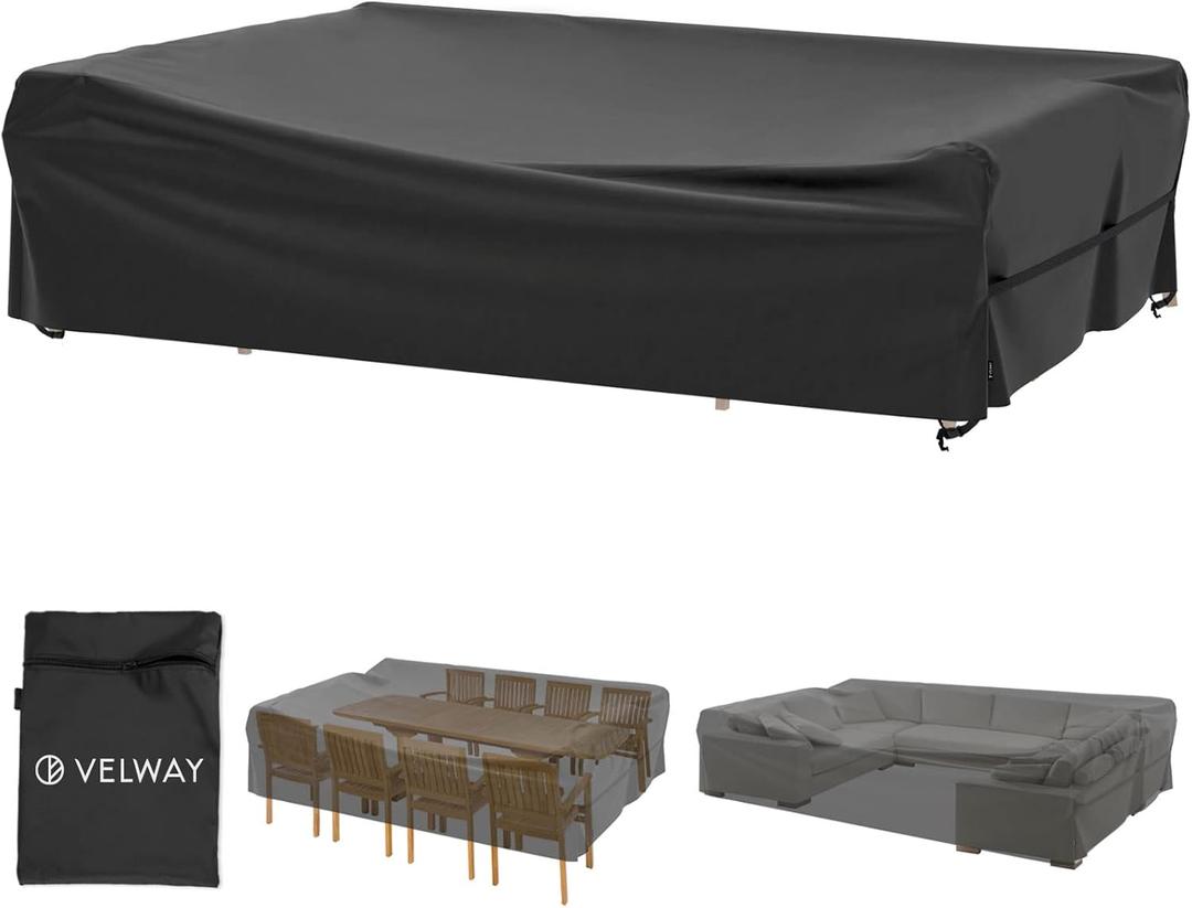 Velway Patio Table Chairs Set - Waterproof, 111"L x 74"W x 28"H Outdoor Bistro Dining Set - Fire Pit Table Cover - Furniture Cover - Small Rectangle - Ultra Windproof, UV-Resistant