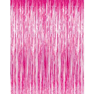 GOER 3.2 ft x 8.2 ft Metallic Tinsel Foil Fringe Curtains Party Photo Backdrop Party Streamers for Galentines Day, Birthday, Graduation, New Year Eve Decorations Wedding Decor (1 Pack, Hot Pink)