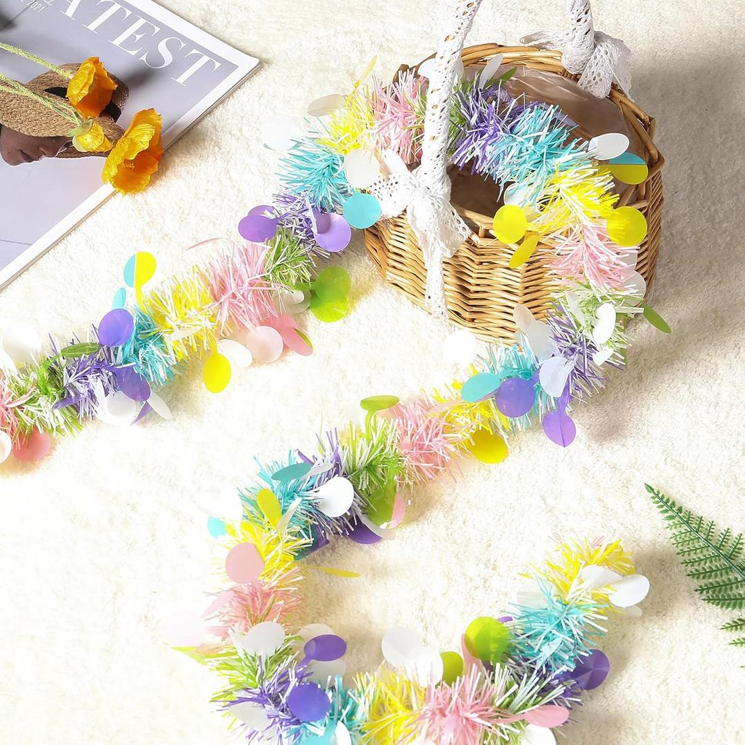100 Feet Easter Tinsel Garland Colorful Tree Garland Egg Metallic Twisted Hanging for Easter Decoration Birthday Party Supply Kids Child (100 FT)