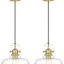kudos 2 Pack Gold Pendant Lights Kitchen Island, 11" Brass Kitchen Island Lighting with Seeded Glass, Farmhouse Hanging Light Fixture for Kitchen Sink Dining Room Hallways, KDPL13-GD-S-2PK