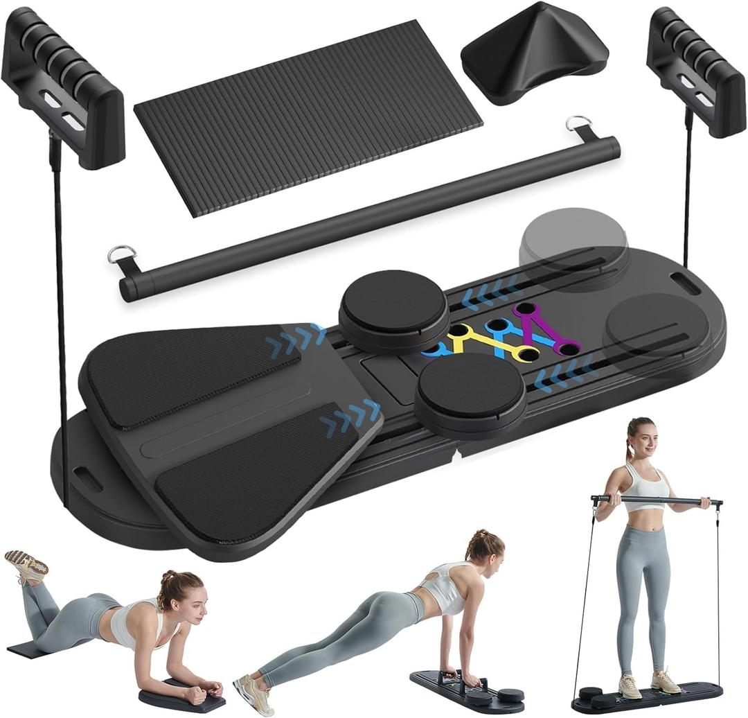 Pilates Reformer Set - Pilates Board for Home Workout, 6 in 1 Reformer Pilates Machine, Portable and Foldable Pilates Reformer, Pilates Equipment, Pilates Reformers Board for Women (Black)