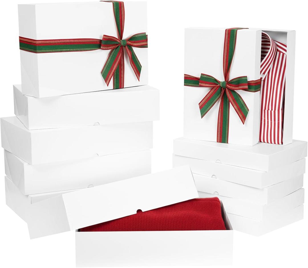 UnicoPak 12 Pack White Gift Boxes with Lids - 6 Medium Shirt Boxes (14.25"9.5"2") + 6 Extra Large Robe Boxes (17"11"4") - Assorted Sizes for Christmas, Birthday, Wedding
