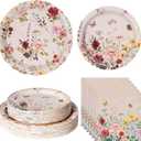 200pcs Floral Paper Plates Napkins Set,50set Disposable Wildflower Plate and Napkin for Spring Party,Bridal Shower,Wedding,Baby Shower,Birthday,Easter and Mothers Day Decorations