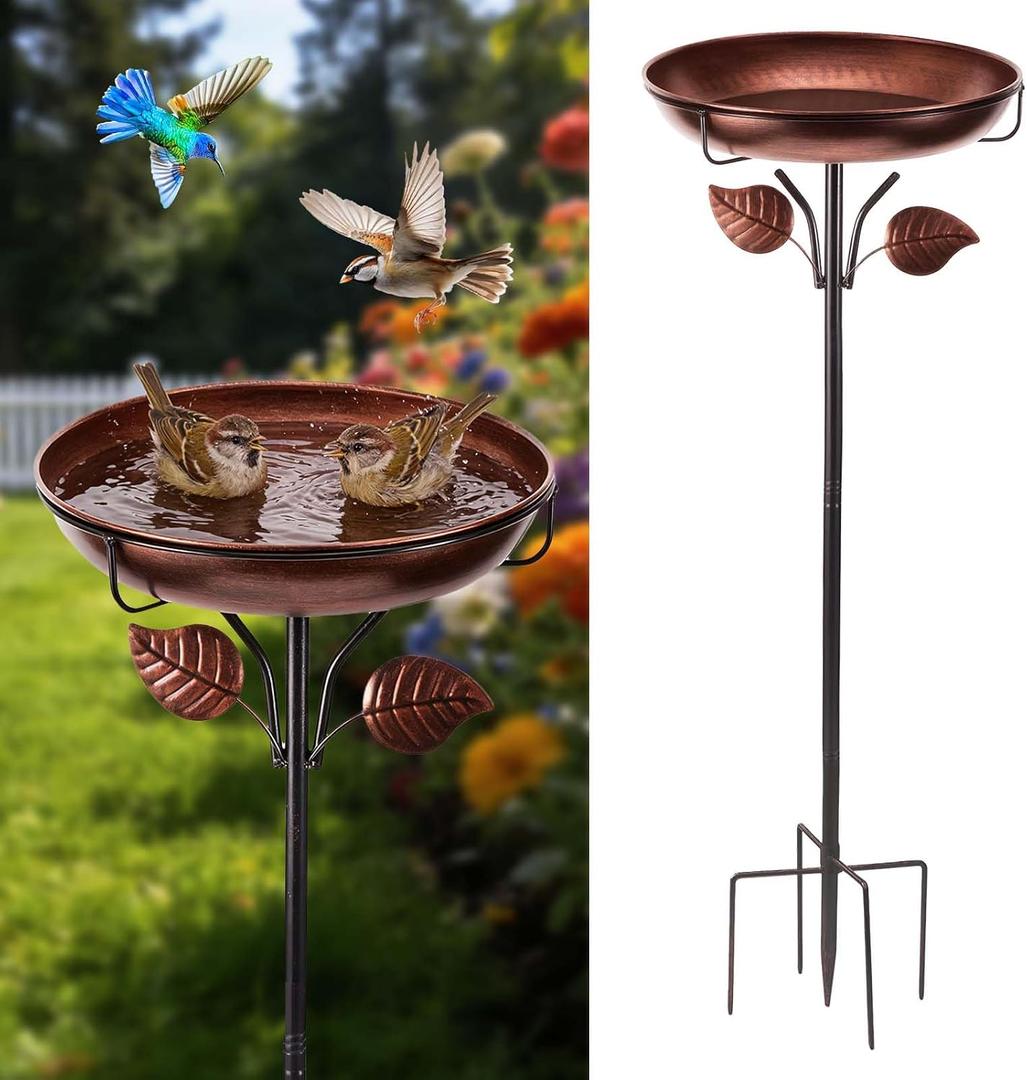 Metal Bird Bath for Outdoors, Weatherproof Detachable Bird Bath, Retro Bronze Garden Decor, 40 Inches Tall,Reinforced BracketSuitable for Gardens, Backyards, Patios, and Flower Beds