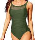 Tempt Me Women One Piece Mesh Swimsuits Tummy Control Swimwear Army Green XL (Green, XL)