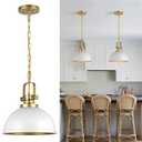 Mgcanyu Modern White and Gold Pendant Lights,11.8" Vintage White Gold Pendant Light Fixtures Iron Dome Lighting Hanging Ceiling for Kitchen Island Dining Room Restaurant Bedroom Farmhouse Entrance